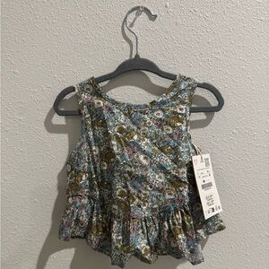 Zara Floral Kids Tank Top - Blue and Green